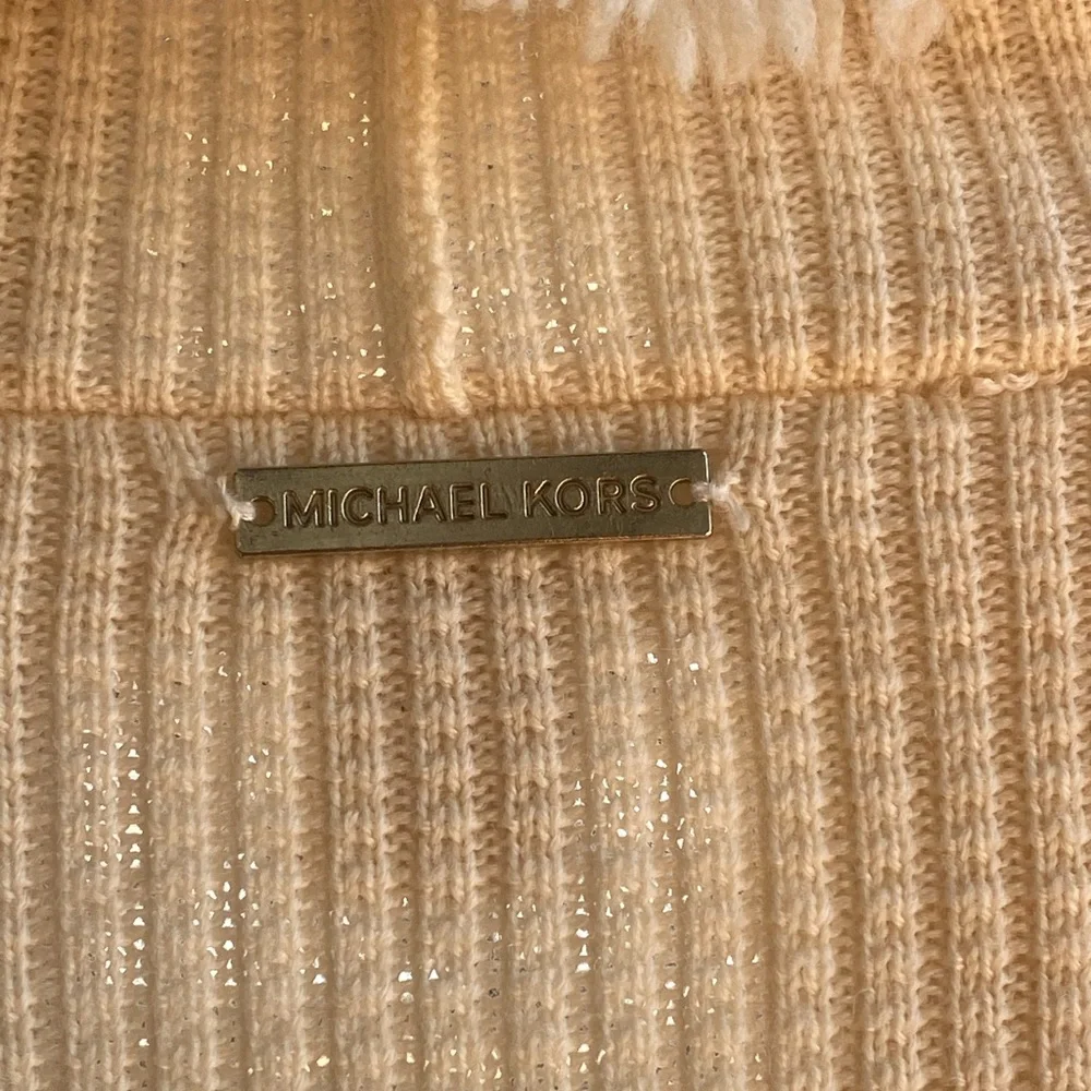 NWOT Michael Kors Cream Knit Waffle Fringe Sweater Excellent Condition!